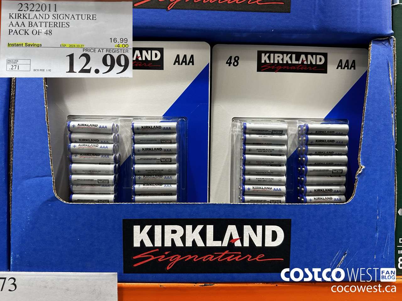 2322011 KIRKLAND SIGNATURE AAA BATTERIES PACK OF 48 ($4.00 INSTANT SAVINGS EXPIRES ON 2024-10-27) $12.99