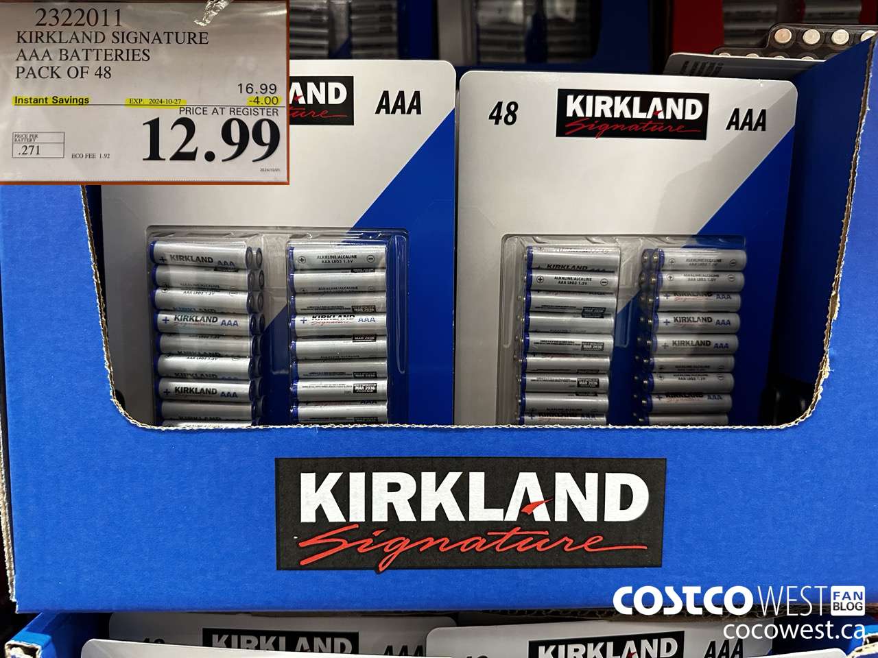 2322011 KIRKLAND SIGNATURE AAA BATTERIES PACK OF 48 ($4.00 INSTANT SAVINGS EXPIRES ON 2024-10-27) $12.99