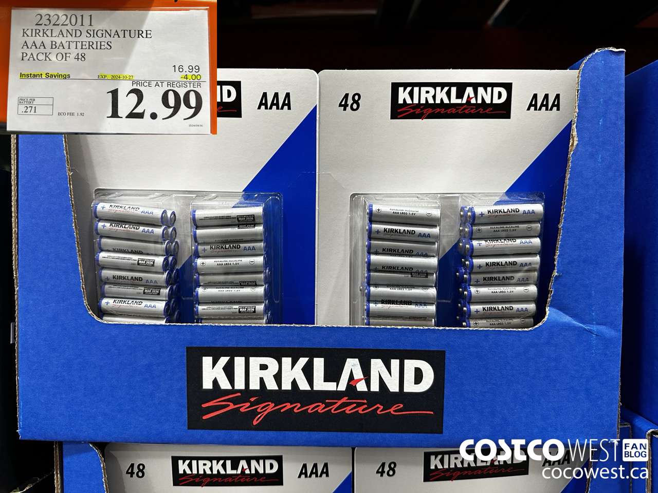 2322011 KIRKLAND SIGNATURE AAA BATTERIES PACK OF 48 ($4.00 INSTANT SAVINGS EXPIRES ON 2024-10-27) $12.99