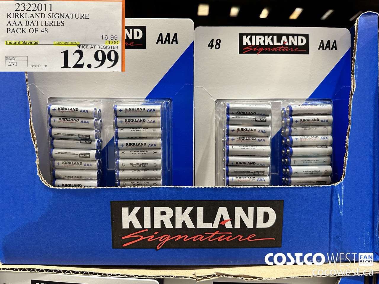 2322011 KIRKLAND SIGNATURE AAA BATTERIES PACK OF 48 ($4.00 INSTANT SAVINGS EXPIRES ON 2024-10-27) $12.99