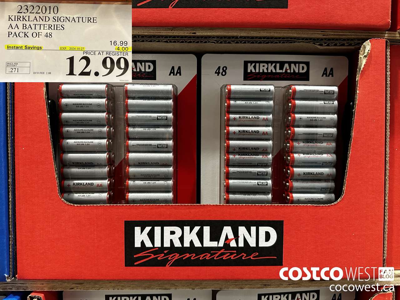 2322010 KIRKLAND SIGNATURE AA BATTERIES PACK OF 48 ($4.00 INSTANT SAVINGS EXPIRES ON 2024-10-27) $12.99