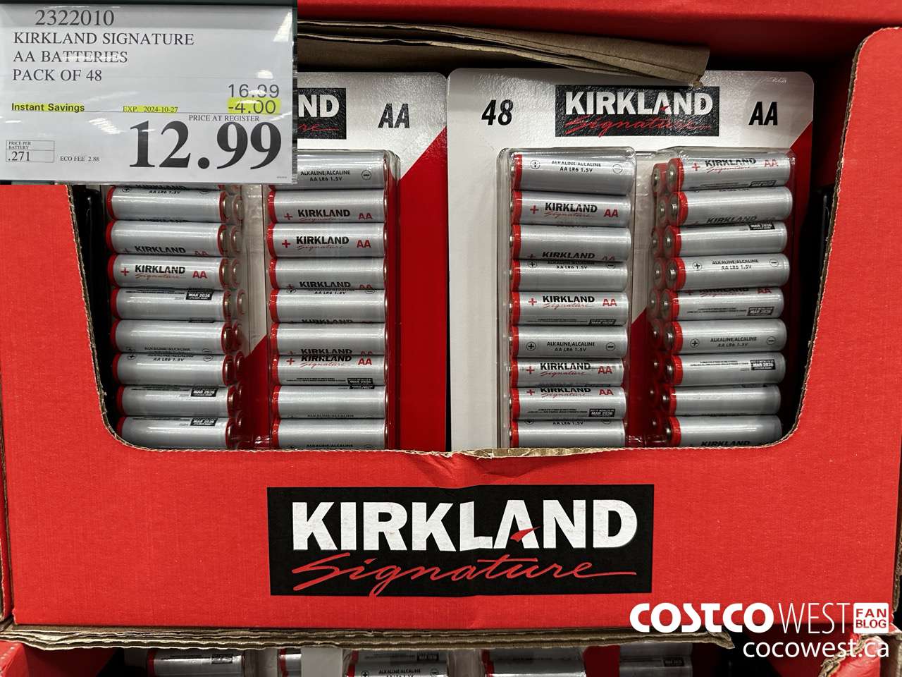 2322010 KIRKLAND SIGNATURE AA BATTERIES PACK OF 48 ($4.00 INSTANT SAVINGS EXPIRES ON 2024-10-27) $12.99