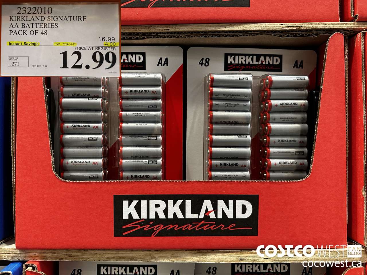 2322010 KIRKLAND SIGNATURE AA BATTERIES PACK OF 48 ($4.00 INSTANT SAVINGS EXPIRES ON 2024-10-27) $12.99
