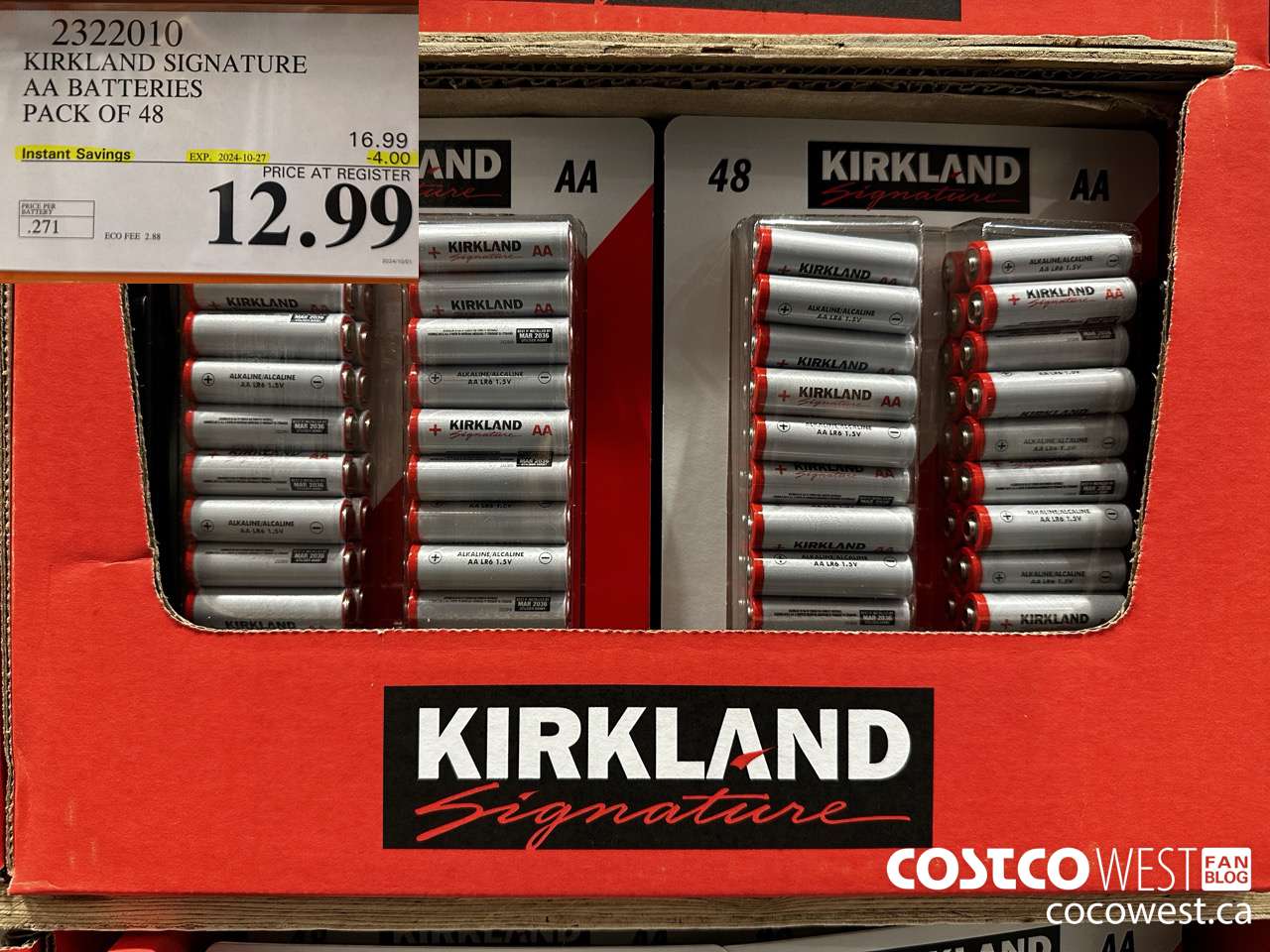 2322010 KIRKLAND SIGNATURE AA BATTERIES PACK OF 48 ($4.00 INSTANT SAVINGS EXPIRES ON 2024-10-27) $12.99