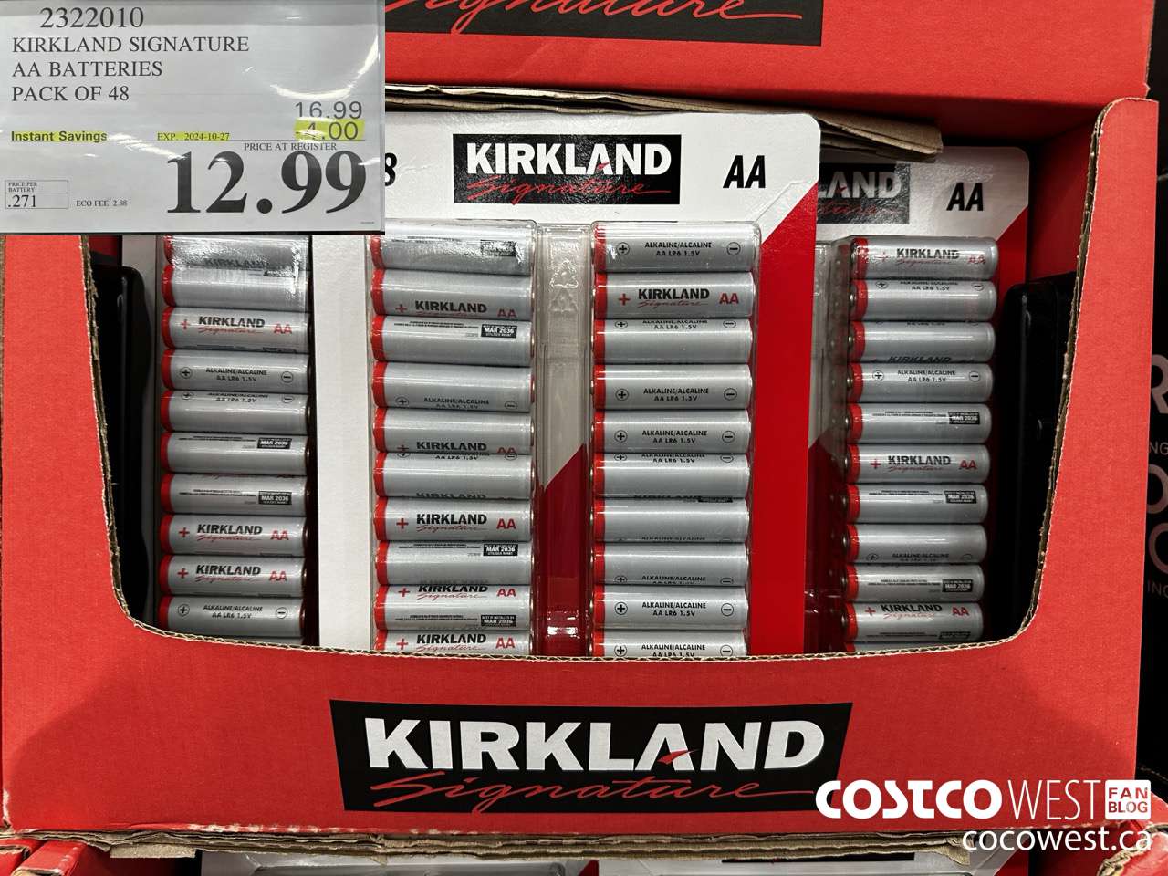 2322010 KIRKLAND SIGNATURE AA BATTERIES PACK OF 48 ($4.00 INSTANT SAVINGS EXPIRES ON 2024-10-27) $12.99