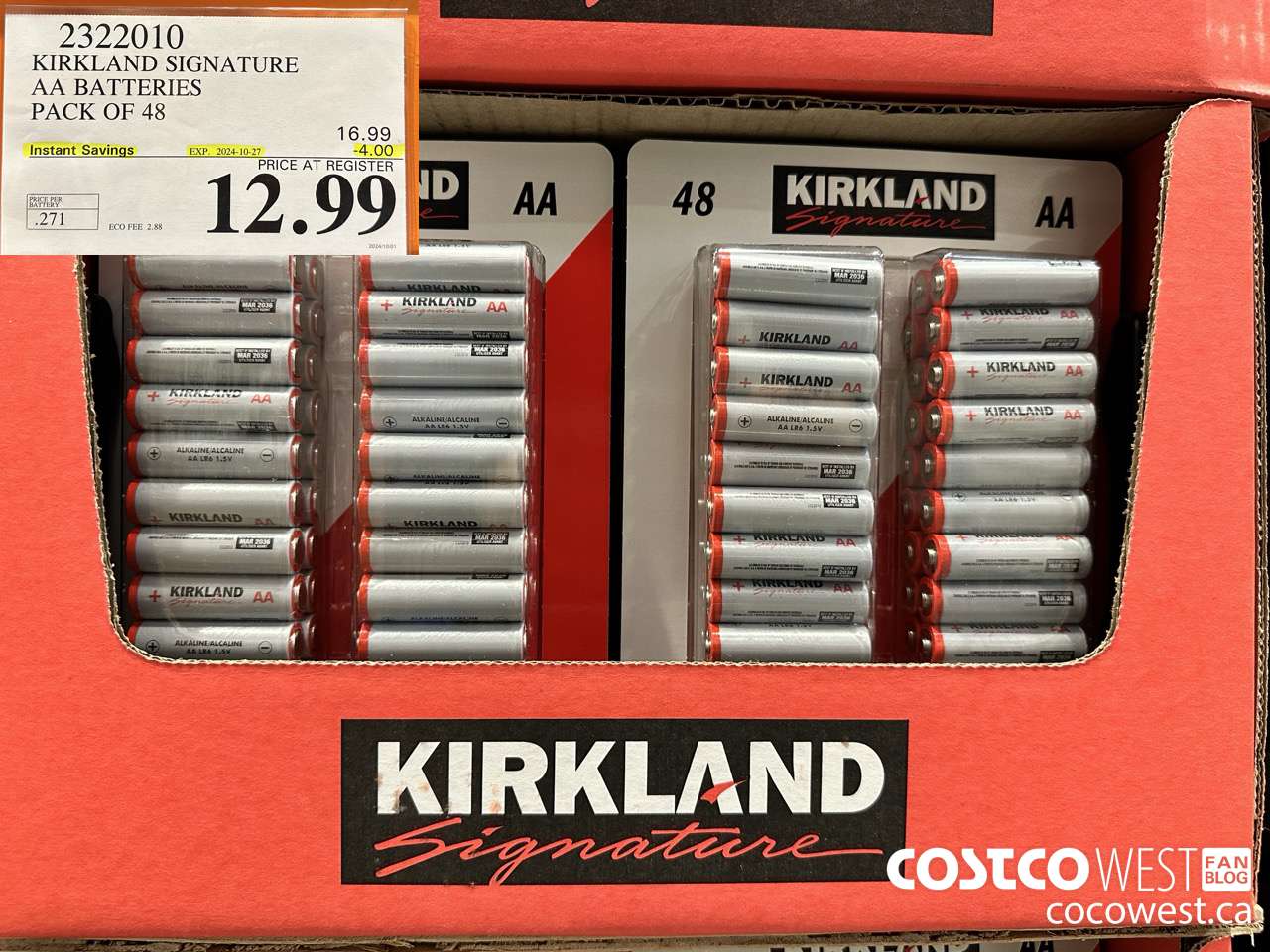 2322010 KIRKLAND SIGNATURE AA BATTERIES PACK OF 48 ($4.00 INSTANT SAVINGS EXPIRES ON 2024-10-27) $12.99