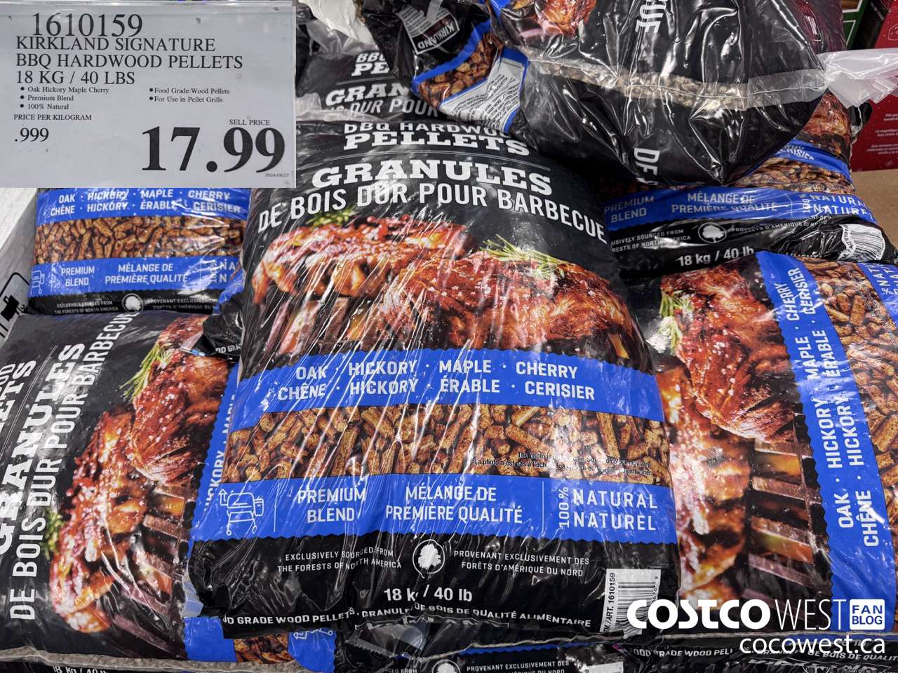 1610159 KIRKLAND SIGNATURE BBQ HARDWOOD PELLETS 18 KG / 40 LBS $17.99