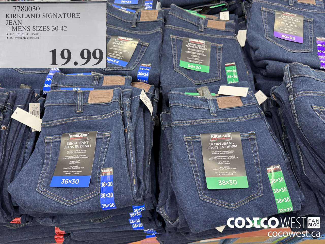 7780030 KIRKLAND SIGNATURE BLUE JEANS MENS SIZES 30-42 $19.99