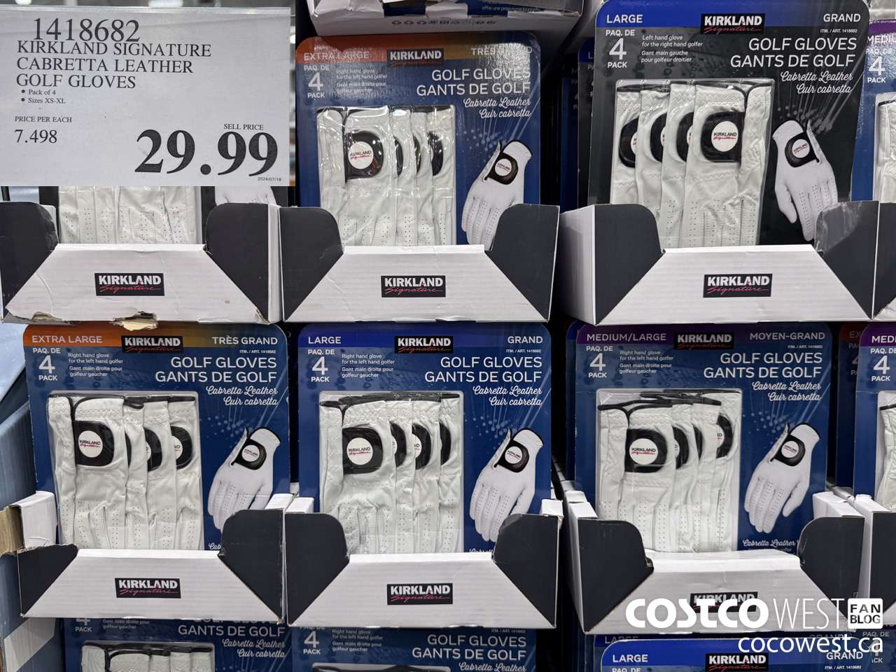 1418682 KIRKLAND SIGNATURE CABRETTA LEATHER GOLF GLOVES $29.99