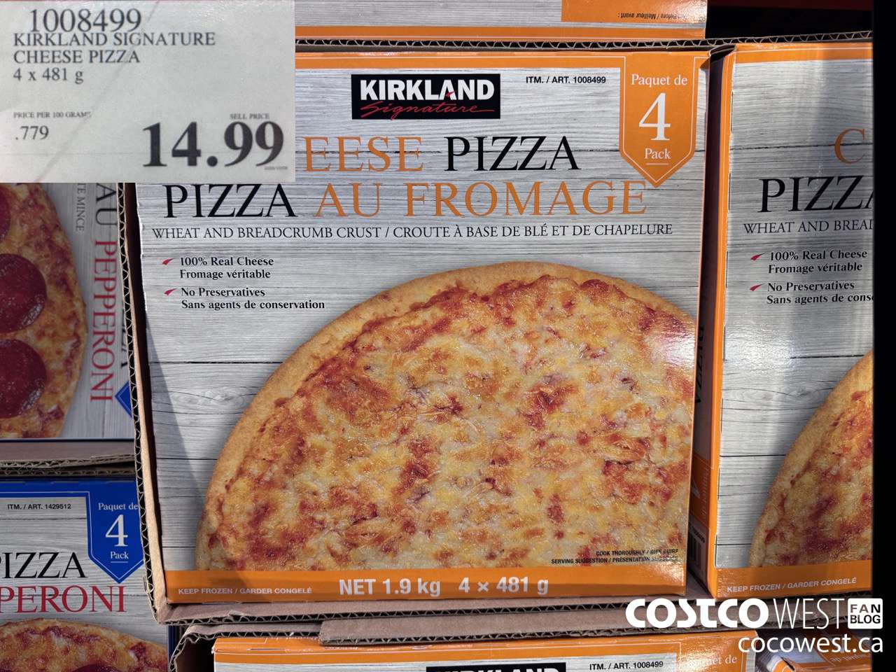 1008499 KIRKLAND SIGNATURE CHEESE PIZZA 4 x 481 g $14.99