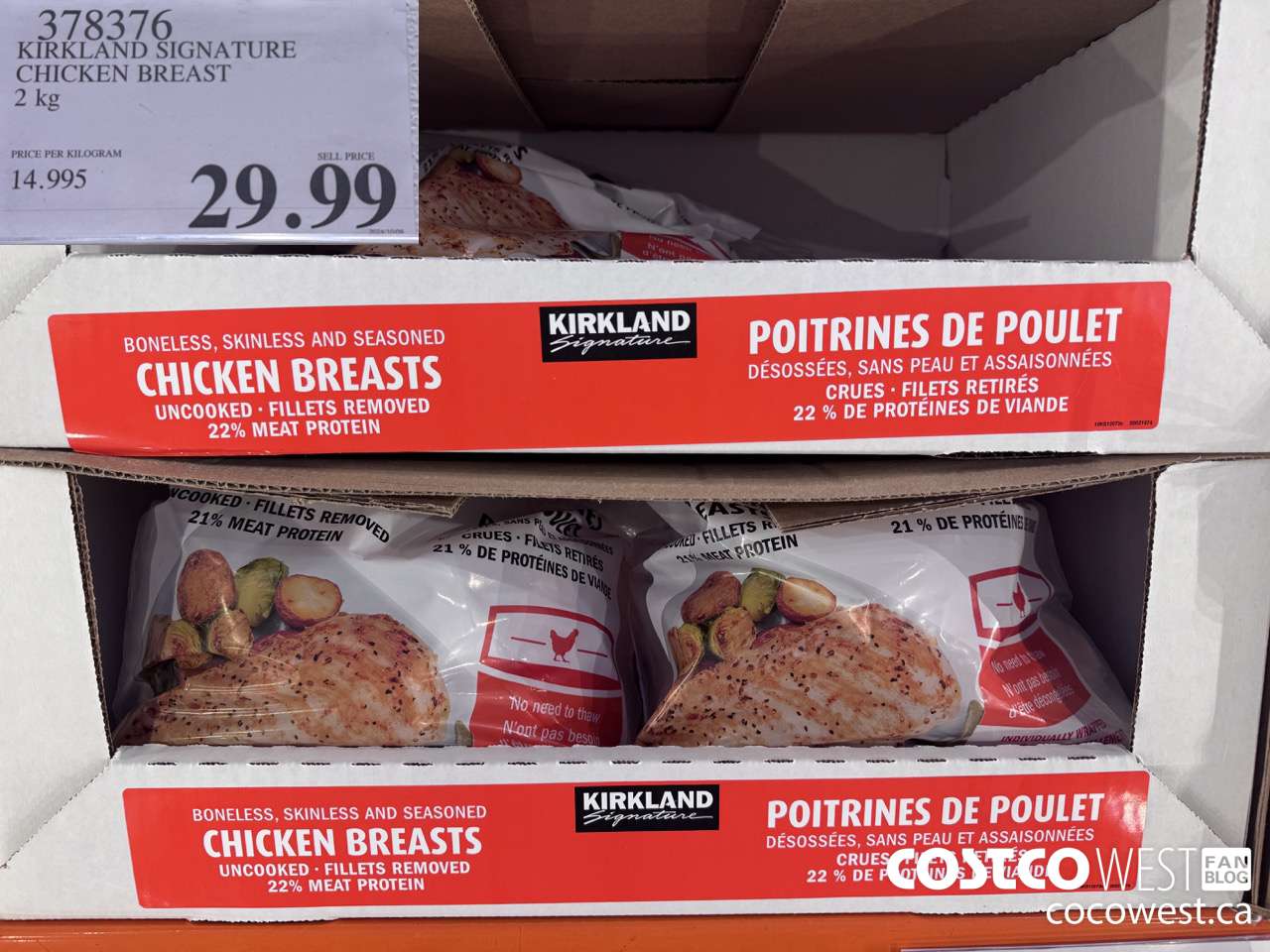 378376 KIRKLAND SIGNATURE CHICKEN BREAST 2 kg $29.99