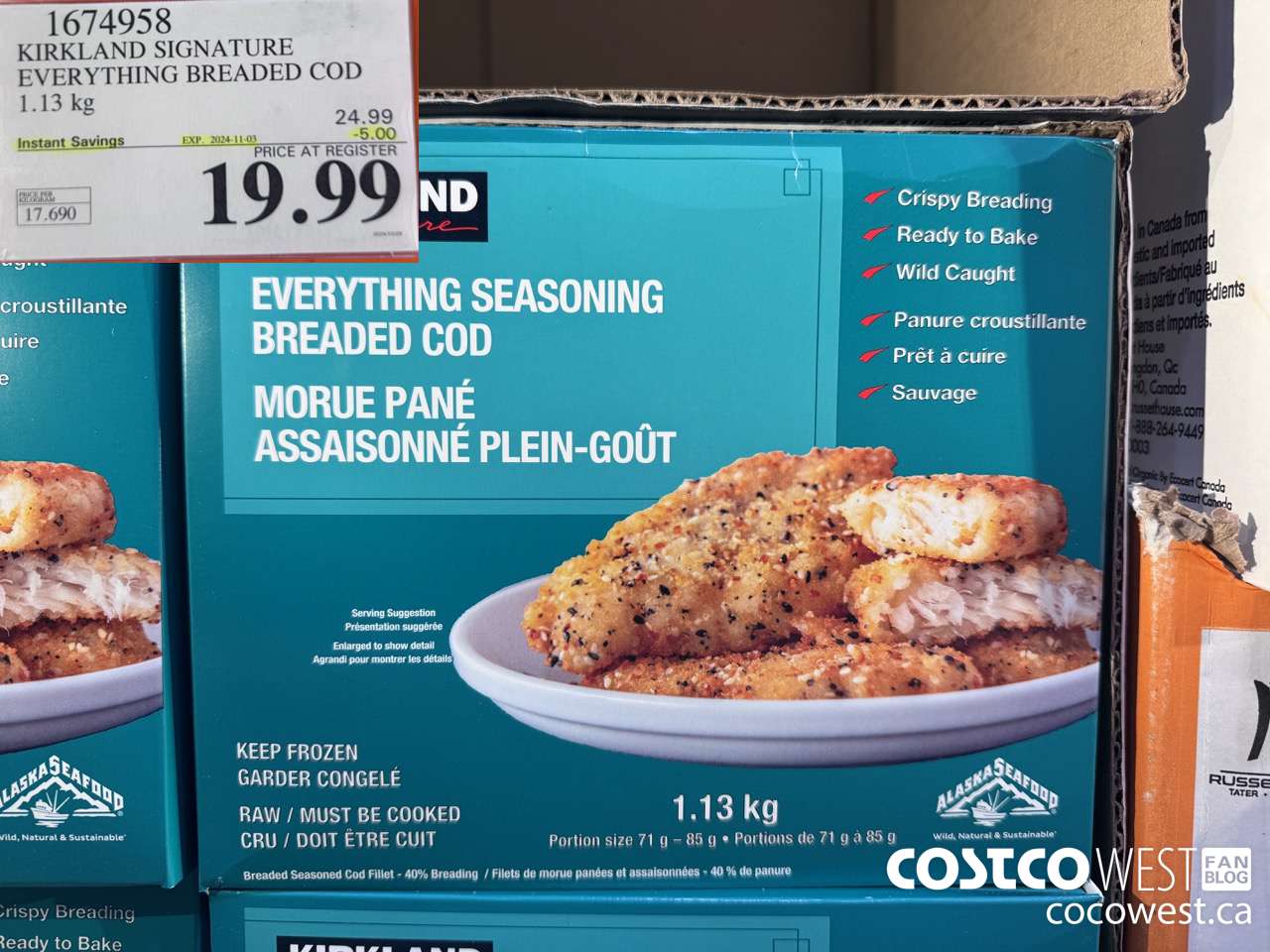 1674958 KIRKLAND SIGNATURE EVERYTHING BREADED COD 1.13 KG ($5.00 INSTANT SAVINGS EXPIRES ON 2024-11-03) $19.99