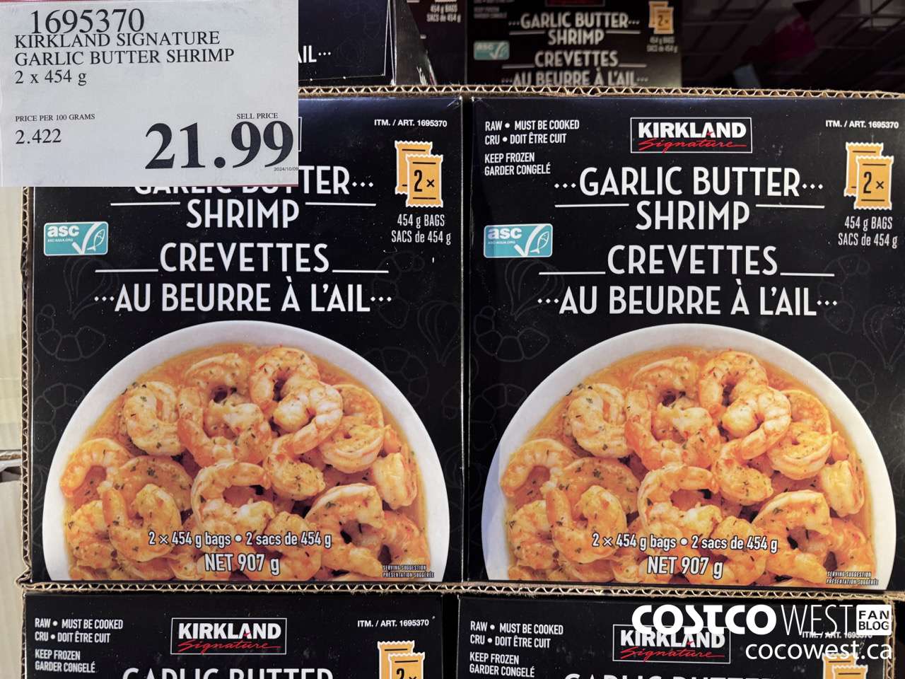 1695370 KIRKLAND SIGNATURE GARLIC BUTTER SHRIMP 2 X 454G $21.99
