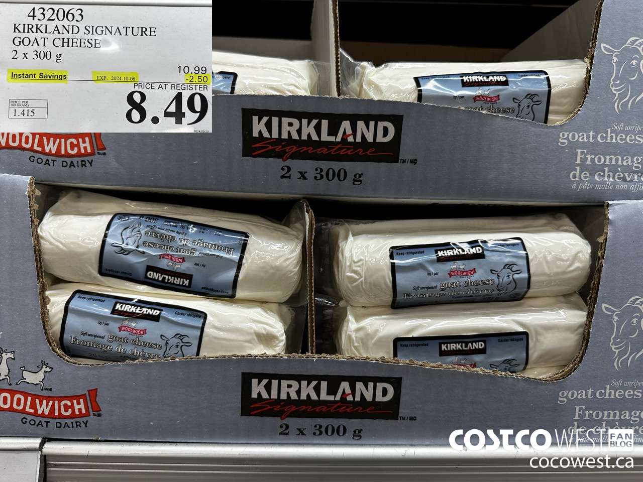 432063 KIRKLAND SIGNATURE GOAT CHEESE 2 x 300 g ($2.50 INSTANT SAVINGS EXPIRES ON 2024-10-06) $8.49