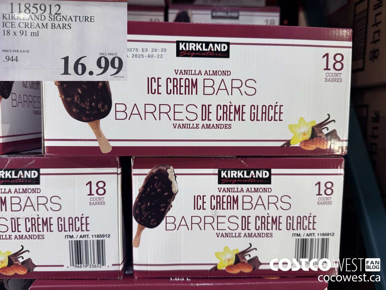 1185912 KIRKLAND SIGNATURE ICE CREAM BARS 18 X 91 ML $16.99