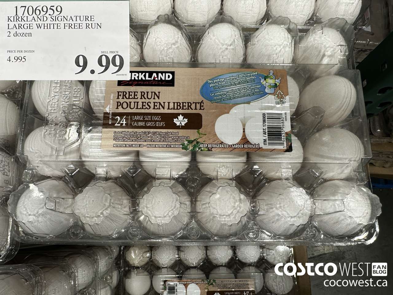 1706959 KIRKLAND SIGNATURE LARGE WHITE FREE RUN 2 DOZEN $9.99