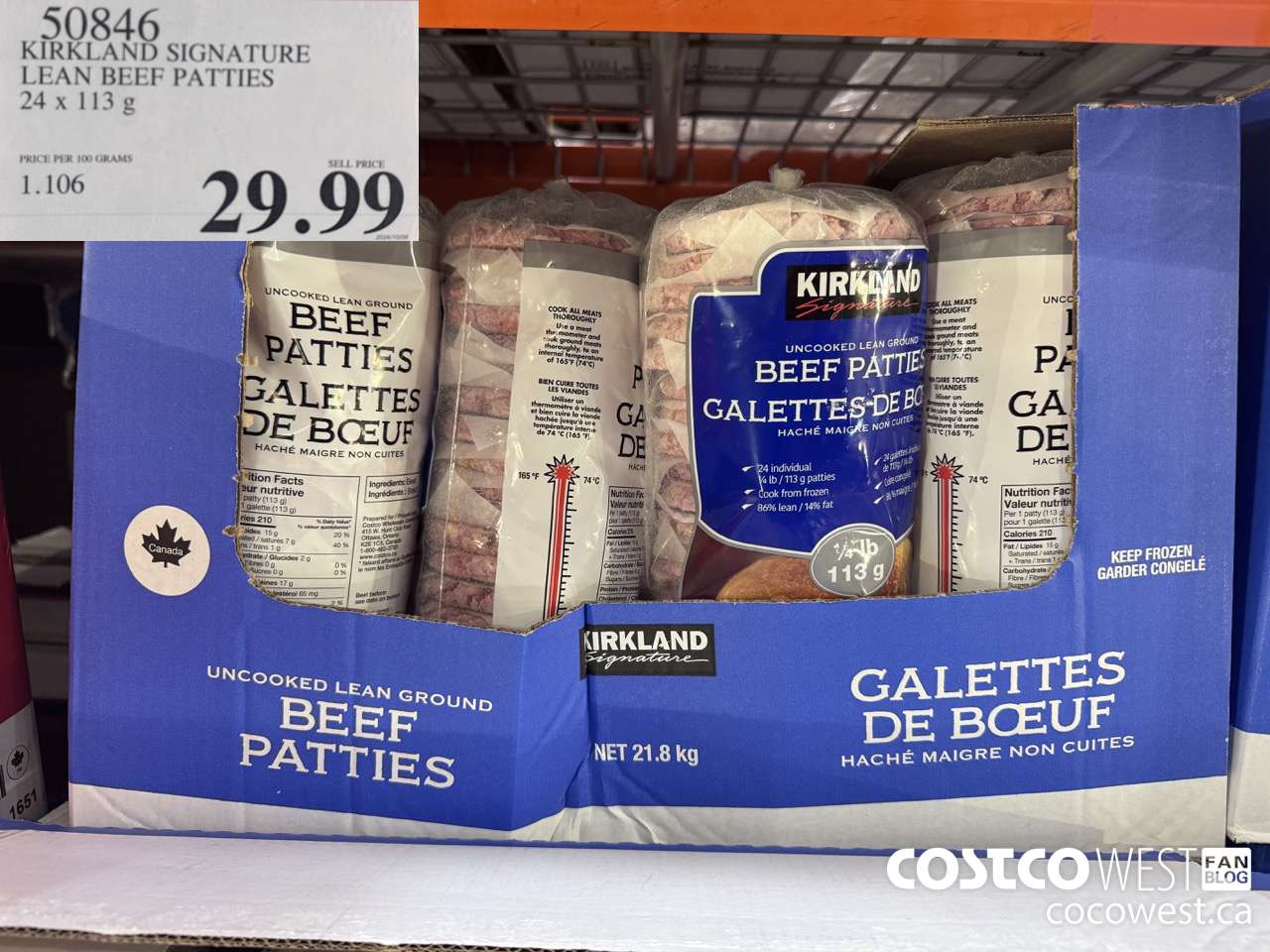 50846 KIRKLAND SIGNATURE LEAN BEEF PATTIES 24 x 113 g $29.99