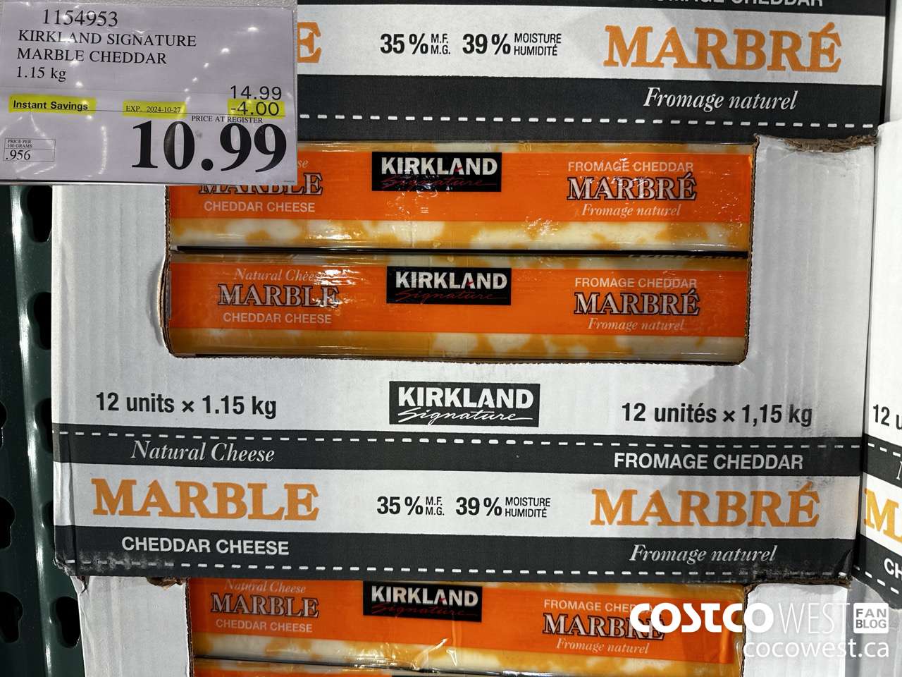 1154953 KIRKLAND SIGNATURE MARBLE CHEDDAR 1.15 KG ($4.00 INSTANT SAVINGS EXPIRES ON 2024-10-27) $10.99