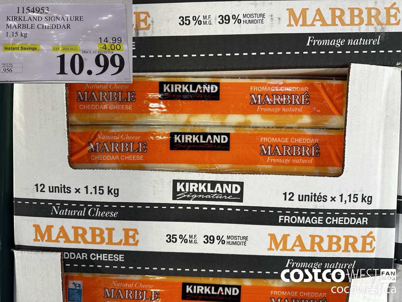 1154953 KIRKLAND SIGNATURE MARBLE CHEDDAR 1.15 KG ($4.00 INSTANT SAVINGS EXPIRES ON 2024-10-27) $10.99