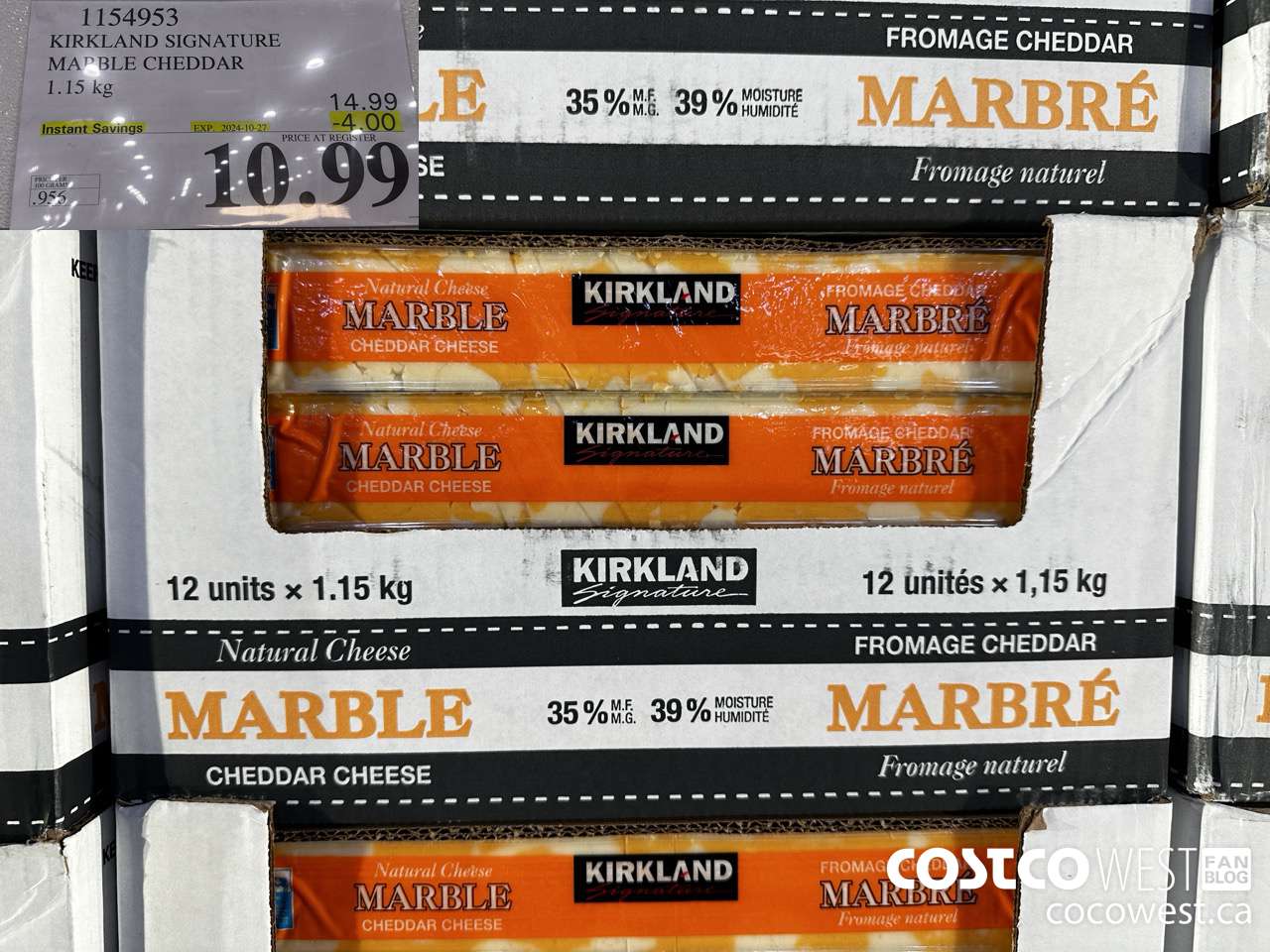 1154953 KIRKLAND SIGNATURE MARBLE CHEDDAR 1.15 KG ($4.00 INSTANT SAVINGS EXPIRES ON 2024-10-27) $10.99
