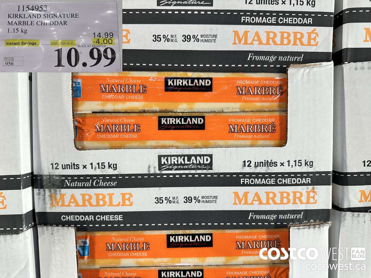 1154953 KIRKLAND SIGNATURE MARBLE CHEDDAR 1.15 KG ($4.00 INSTANT SAVINGS EXPIRES ON 2024-10-27) $10.99