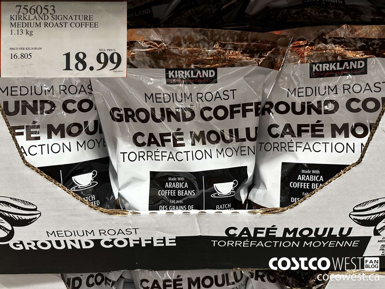 756053 KIRKLAND SIGNATURE MEDIUM ROAST COFFEE 1.14KG $18.99