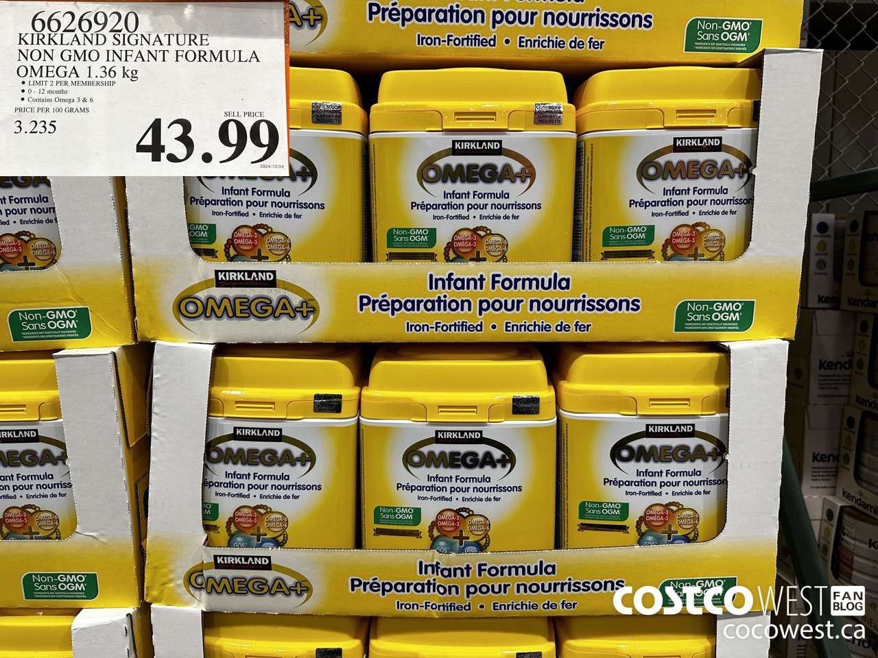 6626920 KIRKLAND SIGNATURE NON GMO INFANT FORMULA OMEGA 1.36 kg $43.99
