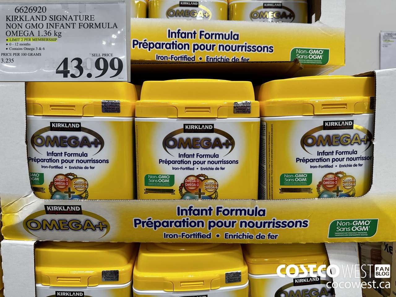 6626920 KIRKLAND SIGNATURE NON GMO INFANT FORMULA OMEGA 1.36 kg $43.99