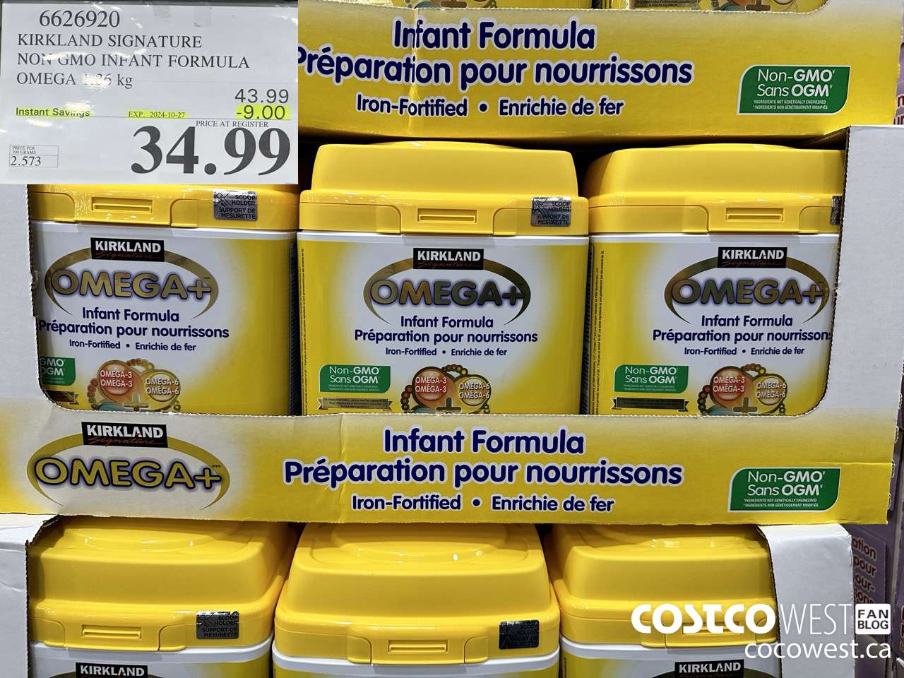 6626920 KIRKLAND SIGNATURE NON GMO INFANT FORMULA OMEGA 1.36 kg ($9.00 INSTANT SAVINGS EXPIRES ON 2024-10-27) $34.99