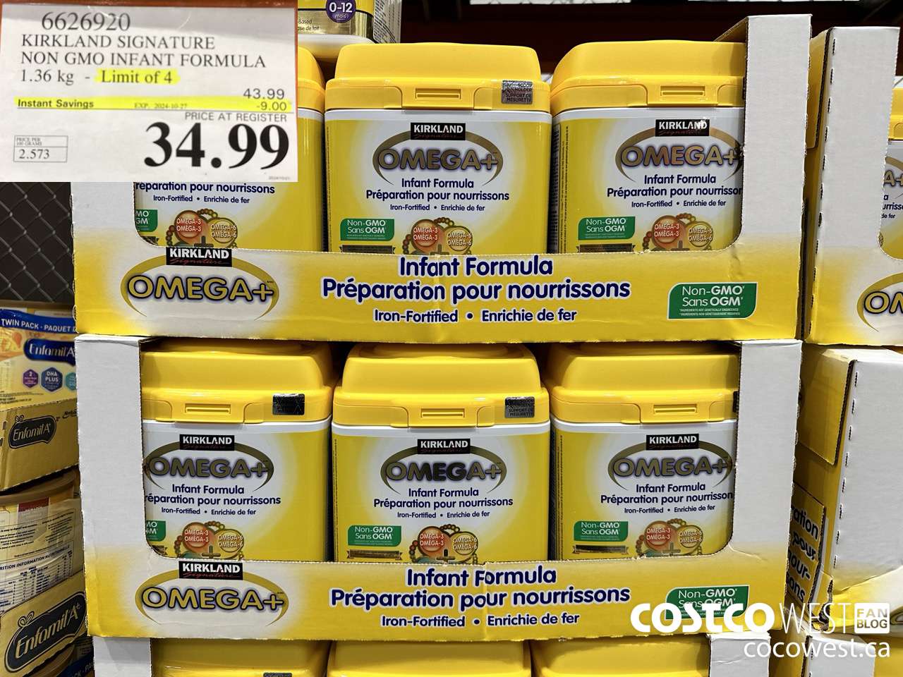 6626920 KIRKLAND SIGNATURE NON GMO INFANT FORMULA OMEGA 1.36 kg ($9.00 INSTANT SAVINGS EXPIRES ON 2024-10-27) $34.99