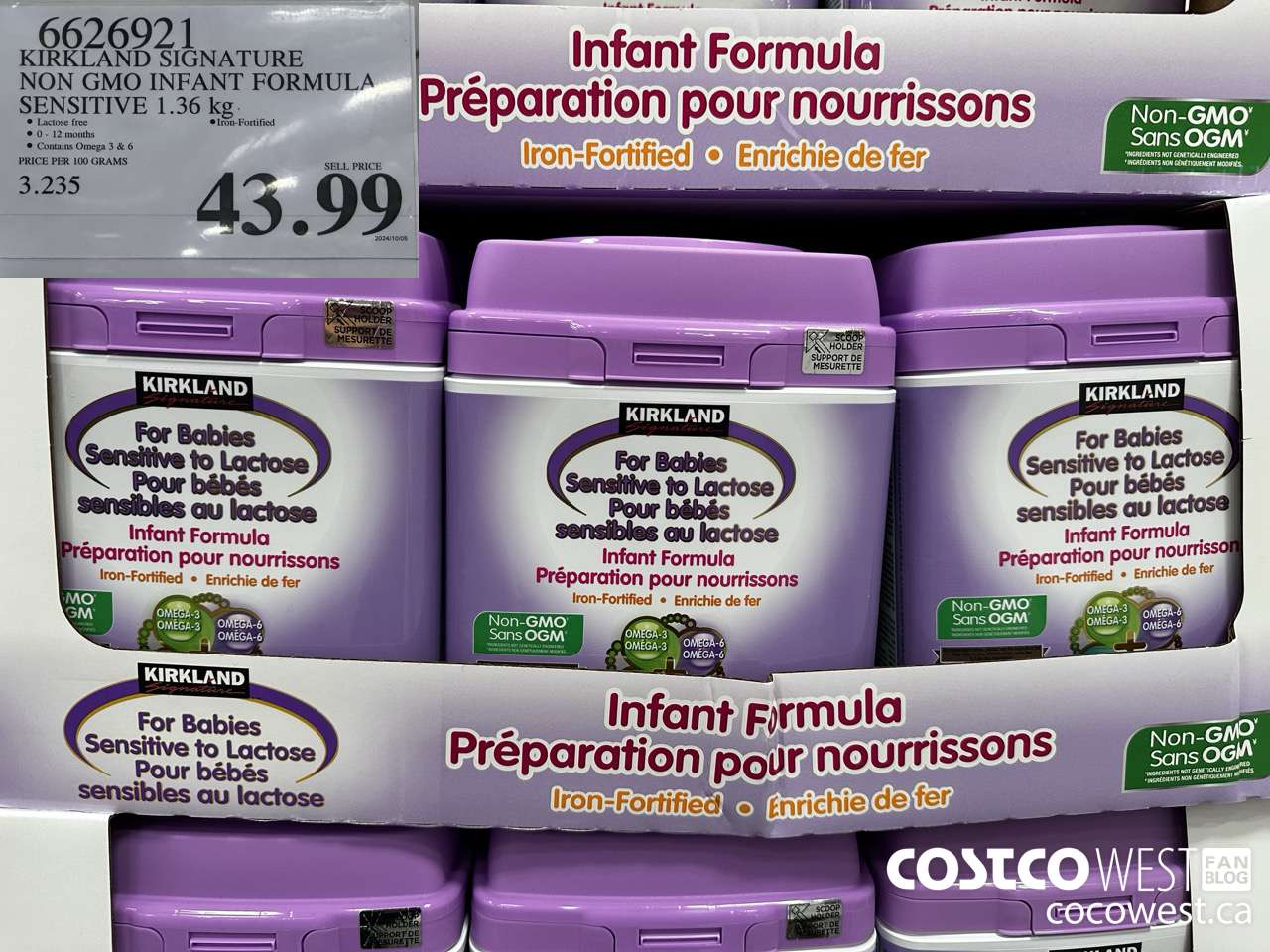 6626921 KIRKLAND SIGNATURE NON GMO INFANT FORMULA SENSITIVE 1.36 kg $43.99