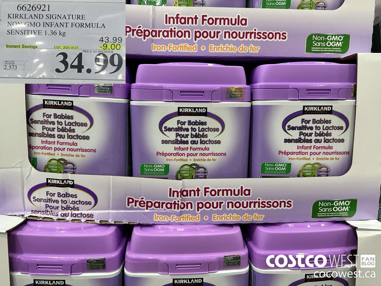 6626921 KIRKLAND SIGNATURE NON GMO INFANT FORMULA SENSITIVE 1.36 kg ($9.00 INSTANT SAVINGS EXPIRES ON 2024-10-27) $34.99