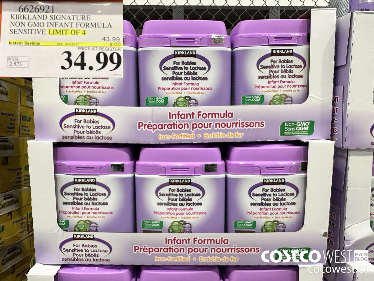6626921 KIRKLAND SIGNATURE NON GMO INFANT FORMULA SENSITIVE 1.36 kg ($9.00 INSTANT SAVINGS EXPIRES ON 2024-10-27) $34.99