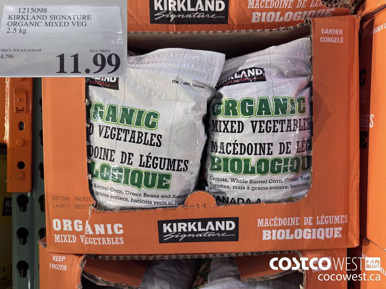 1215098 KIRKLAND SIGNATURE ORGANIC MIXED VEG 2.5 kg $11.99
