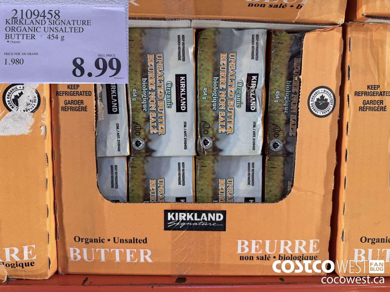 2109458 KIRKLAND SIGNATURE ORGANIC UNSALTED BUTTER $8.99