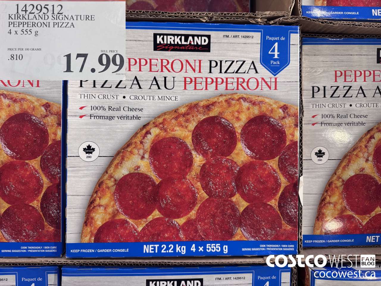 1429512 KIRKLAND SIGNATURE PEPPERONI PIZZA 4 x 555 g $17.99