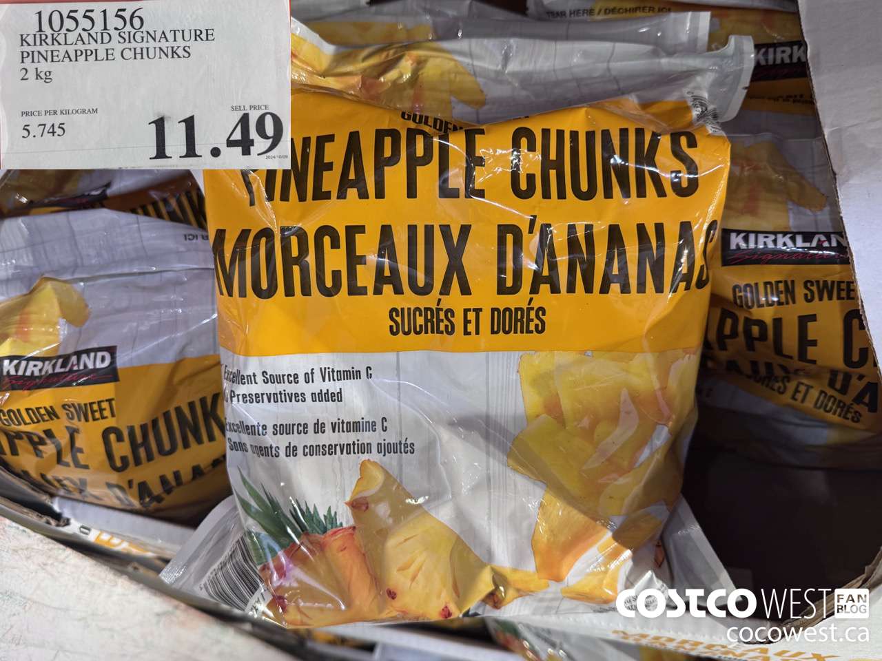 1055156 KIRKLAND SIGNATURE PINEAPPLE CHUNKS 2 kg $11.49