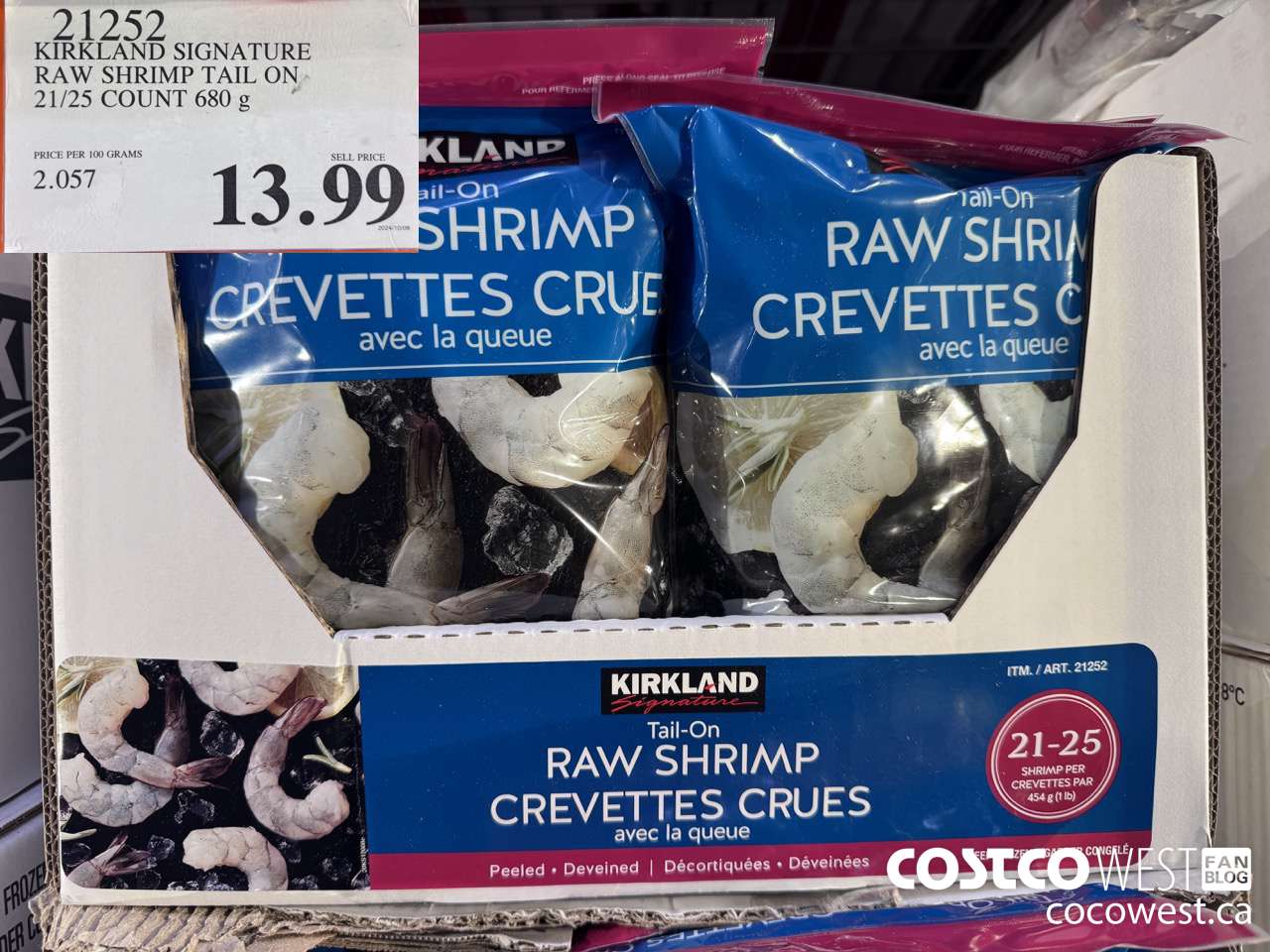 21252 KIRKLAND SIGNATURE RAW SHRIMP TAIL ON 21/25 COUNT 680 g $13.99