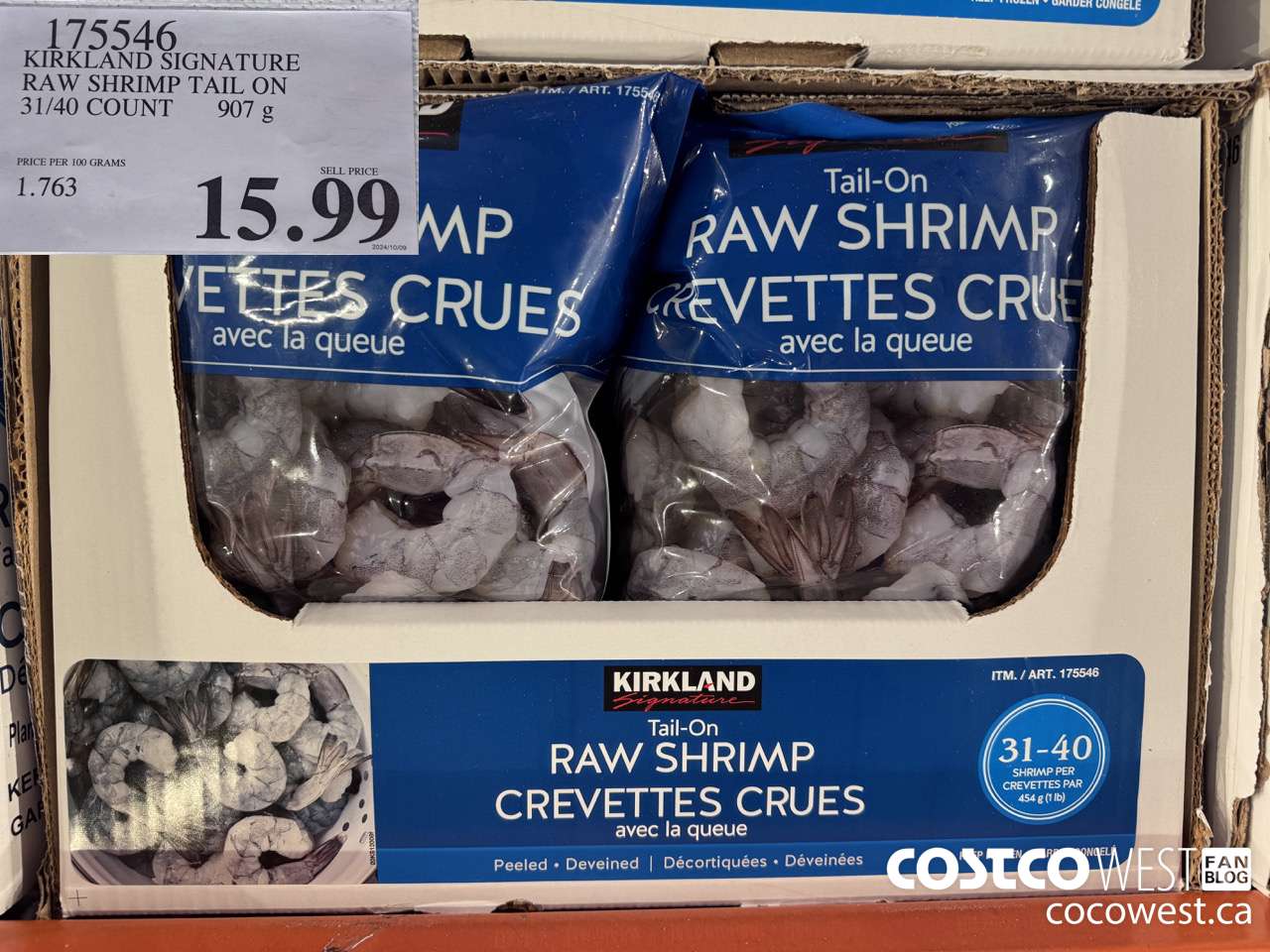 175546 KIRKLAND SIGNATURE RAW SHRIMP TAIL ON 31/40 COUNT 907G $15.99