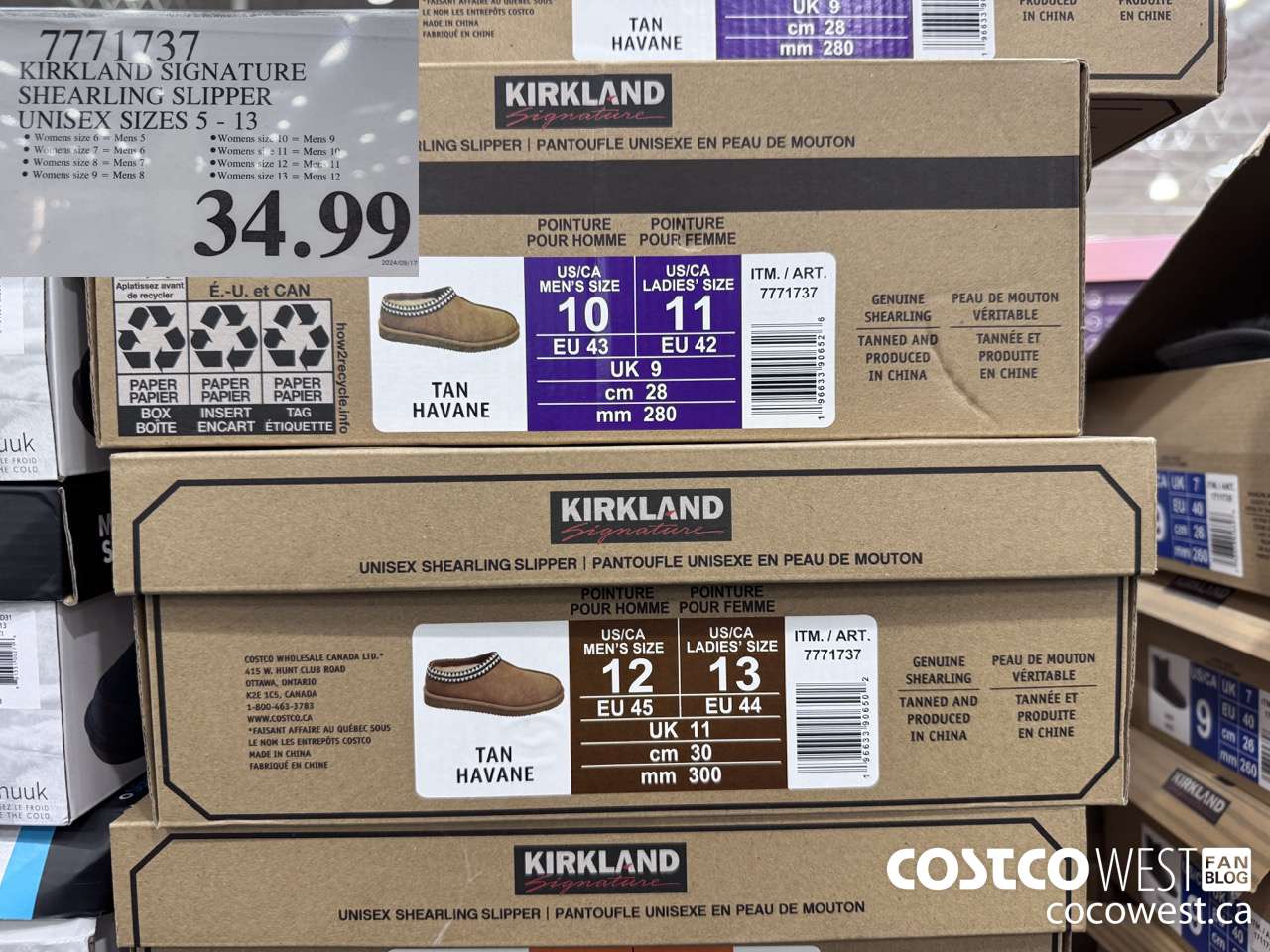 7771737 KIRKLAND SIGNATURE SHEARLING SLIPPER UNISEX SIZES 5-13 $34.99