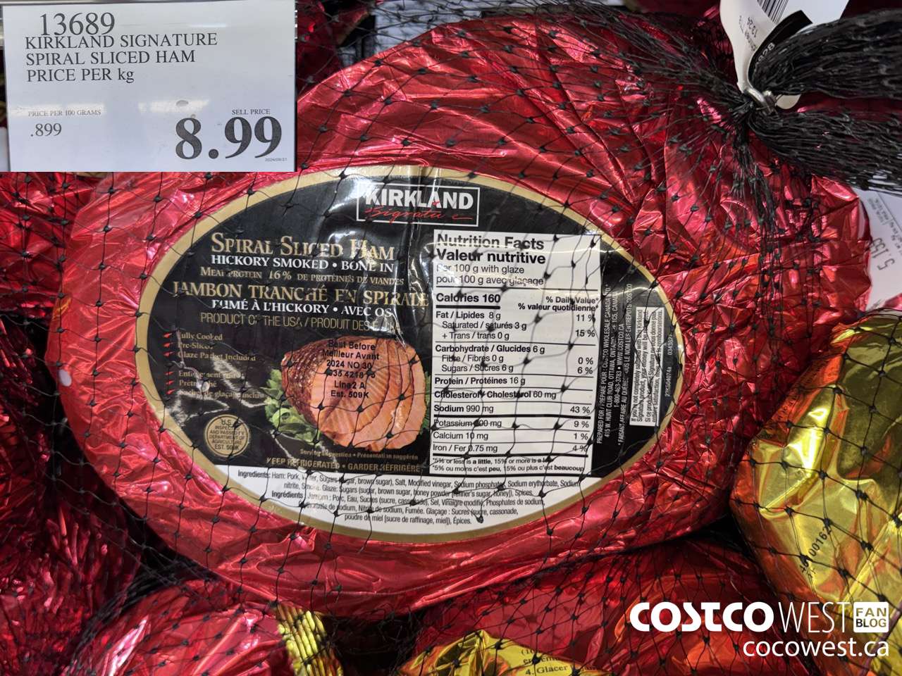13689 KIRKLAND SIGNATURE SLICED SPIRAL HAM PRICE PER KG $8.99