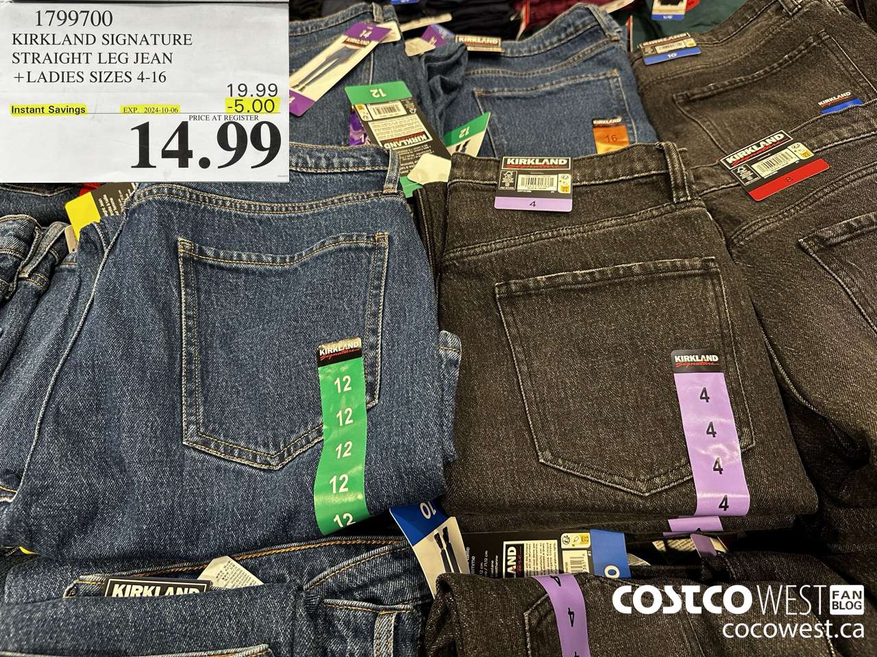 1799700 KIRKLAND SIGNATURE STRAIGHT LEG JEAN LADIES SIZES 4-16 ($5.00 INSTANT SAVINGS EXPIRES ON 2024-10-06) $14.99