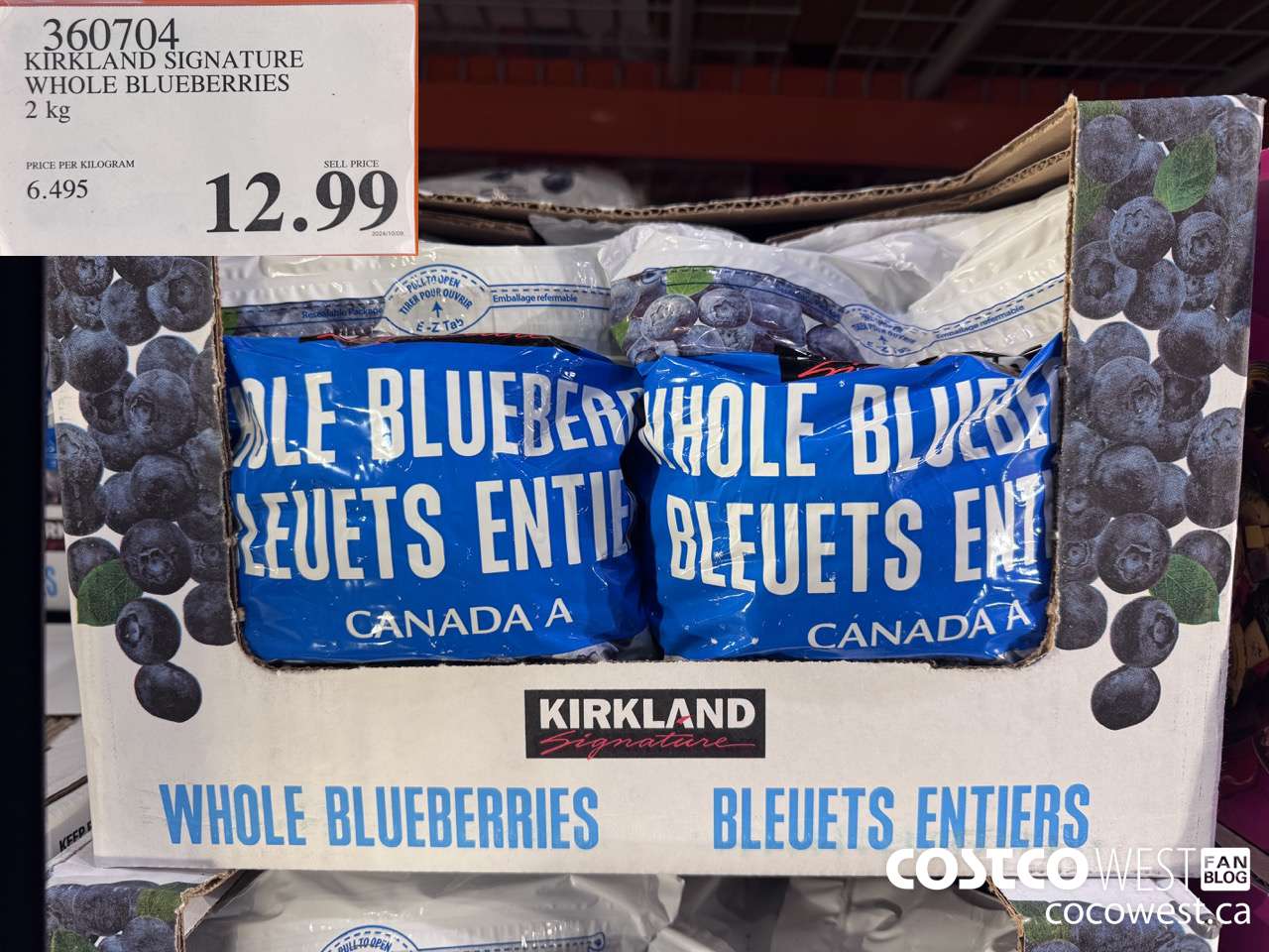 360704 KIRKLAND SIGNATURE WHOLE BLUEBERRIES 2 kg $12.99