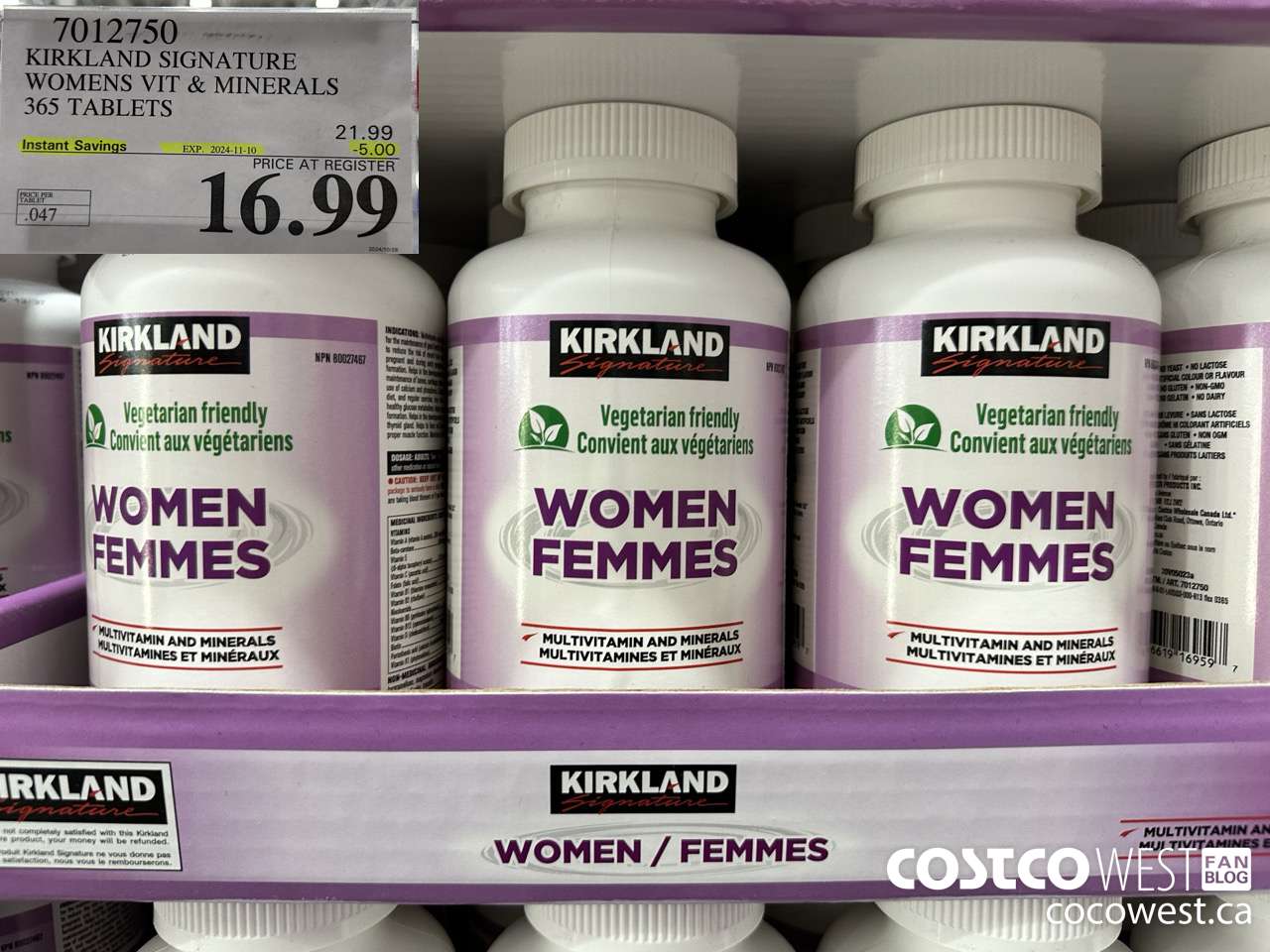 7012750 KIRKLAND SIGNATURE WOMEN MULTI VITAMIN & MINERAL 365 TABLETS ($5.00 INSTANT SAVINGS EXPIRES ON 2024-11-10) $16.99