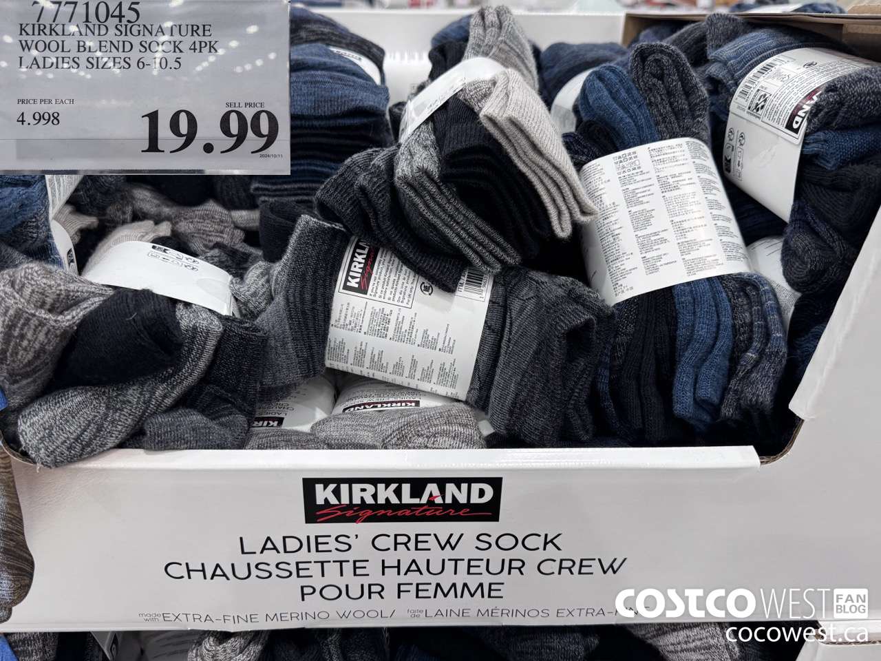 7771045 KIRKLAND SIGNATURE WOOL BLEND SOCK 4PK LADIES SIZES 6-10.5 $19.99
