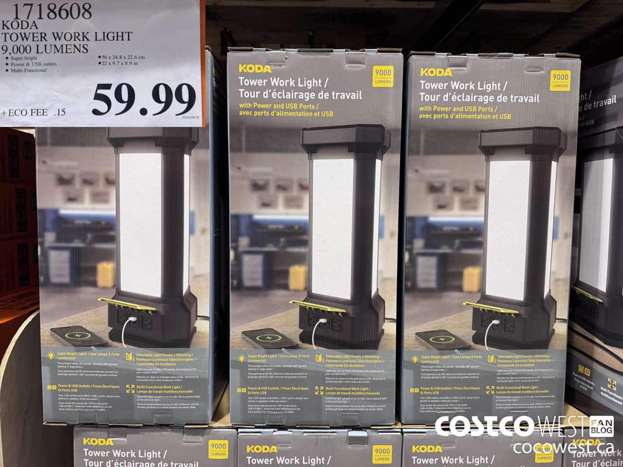 1718608 KODA TOWERS WORK LIGHT 9,000 LUMENS $59.99