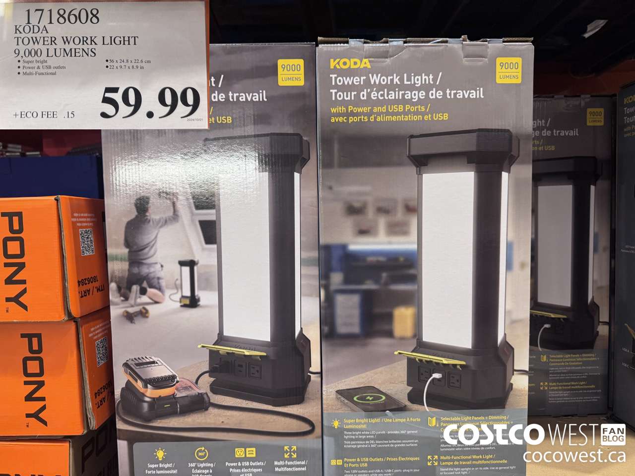 1718608 KODA TOWERS WORK LIGHT 9,000 LUMENS $59.99