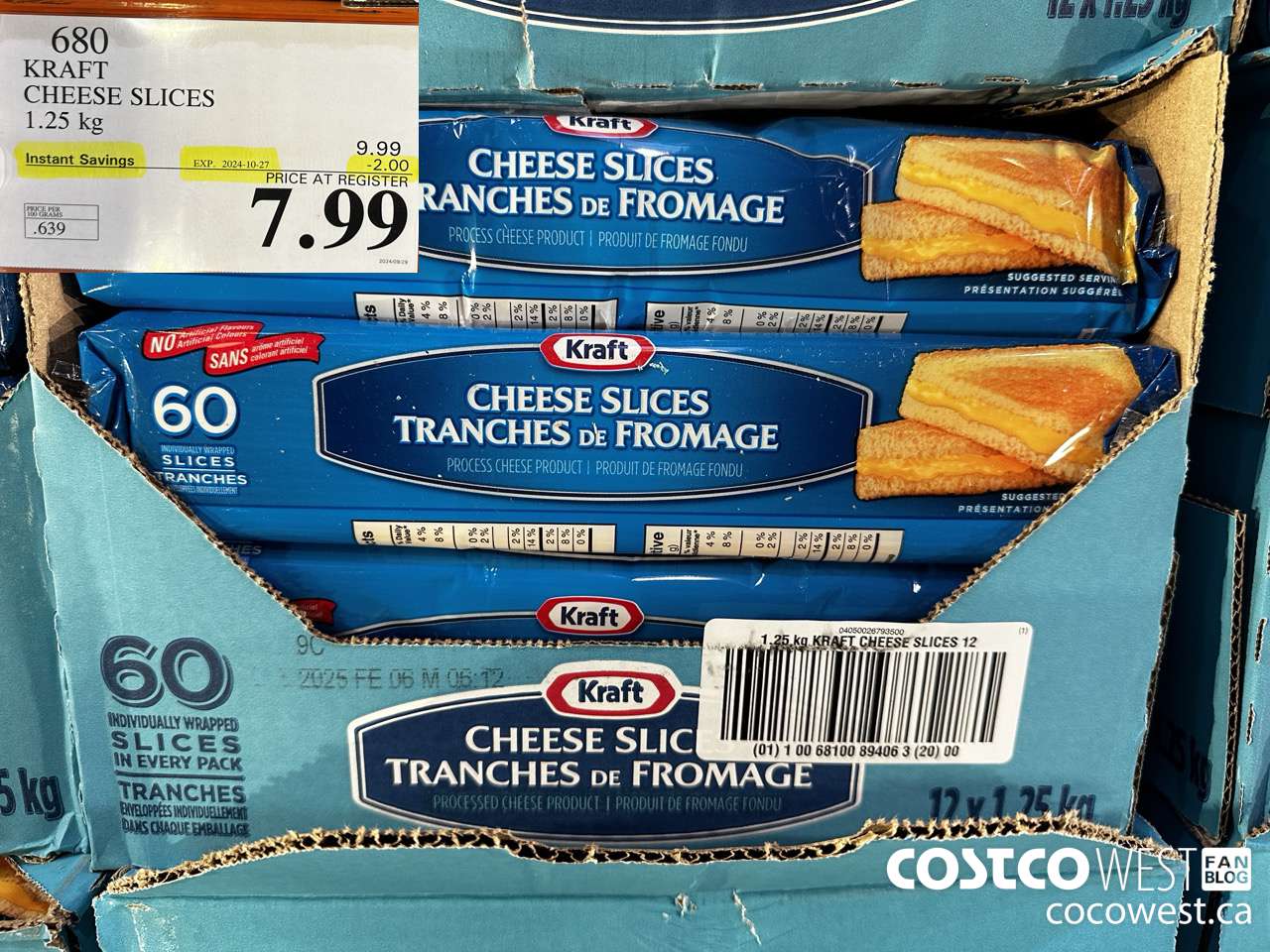 680 KRAFT CHEESE SLICES 1.25 kg ($2.00 INSTANT SAVINGS EXPIRES ON 2024-10-27) $7.99