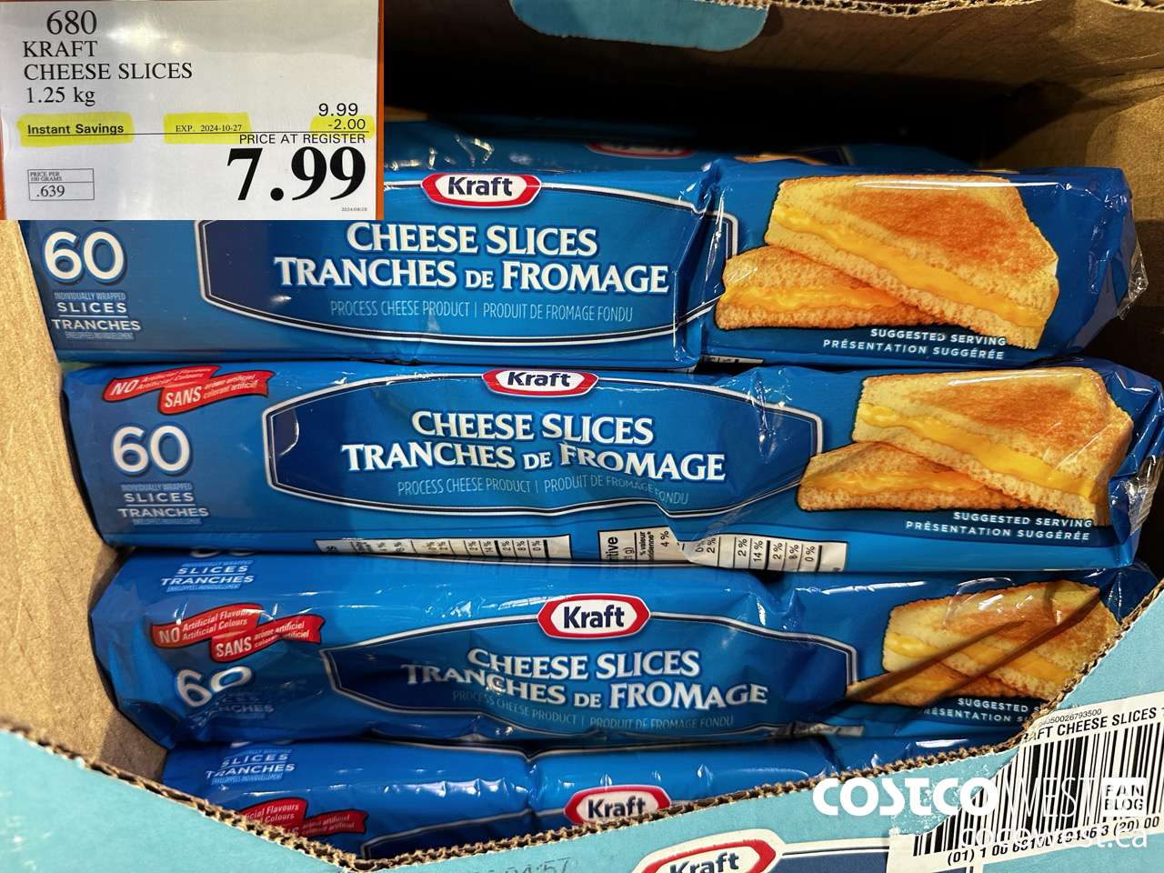 680 KRAFT CHEESE SLICES 1.25 kg ($2.00 INSTANT SAVINGS EXPIRES ON 2024-10-27) $7.99