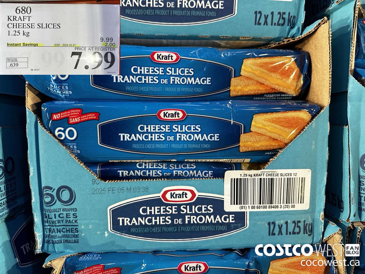 680 KRAFT CHEESE SLICES 1.25 kg ($2.00 INSTANT SAVINGS EXPIRES ON 2024-10-27) $7.99